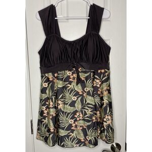 Wantdo Women's‎ One Piece Floral Pattern Bathing Suit Brown 18W-20W